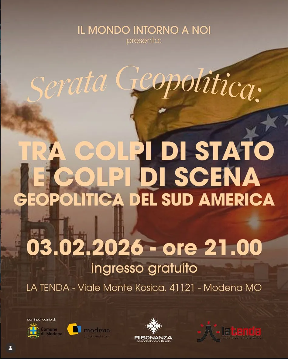 Locandina dell'incontro su Venezuela e geopolitica del Sud America